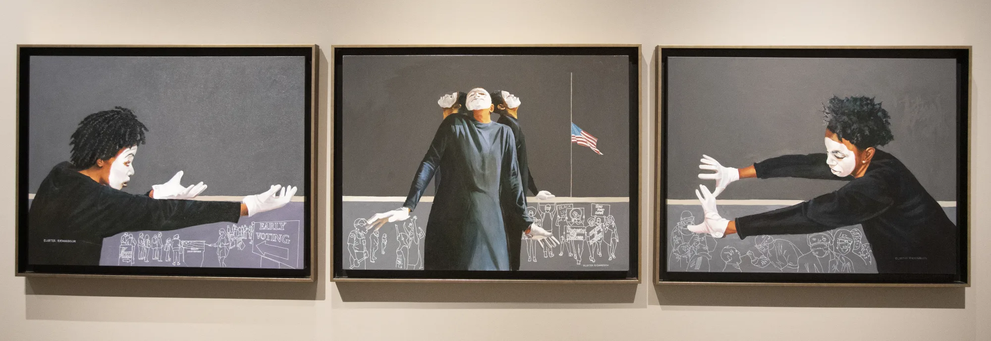 Eluster Richardson's '2020' (triptych), 2020, on display in the 'Reverberations' exhibition at the James Museum.